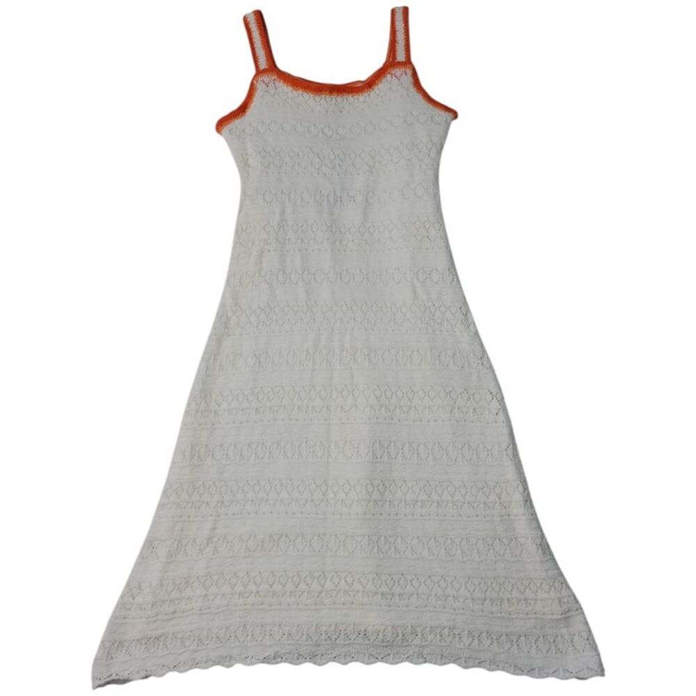 Jessica Simpson White Crochet Maxi Dress with Orange Trim